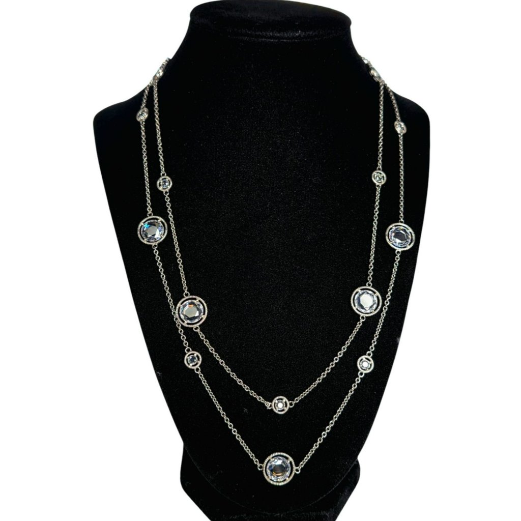 New Tocara Sterling Silver Necklace Diami Crystal Bezel Station 42 Long Bianca 145$